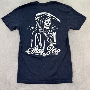 NEW Zero Foxtrot T Shirt Mens Small Navy Skull‎ Skeleton Reaper Stay Zero Wrath